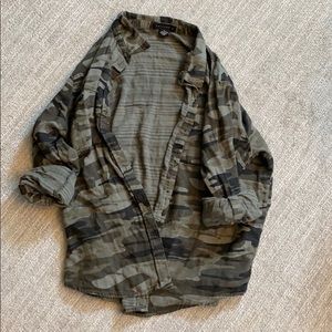 Sanctuary Oversized Cotton/Rayon Camo Button Down